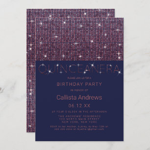 Sparkly Navy Pink Glitter Sequins Quinceañera Invitation
