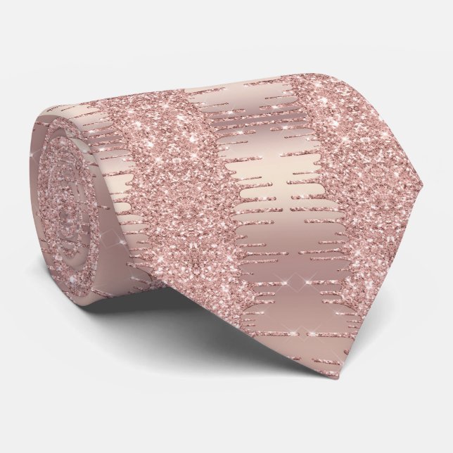 Sparkly Neck Tie Rose Gold Blush Glitter Drips (Rolled)