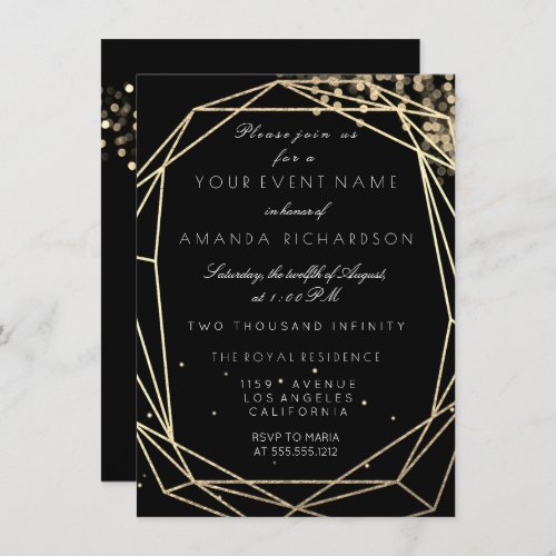 Sparkly Night Bridal Birthday Black Diamond Confet Invitation