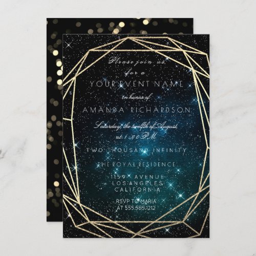 Sparkly Night Bridal Birthday Diamond Frame Gold Invitation