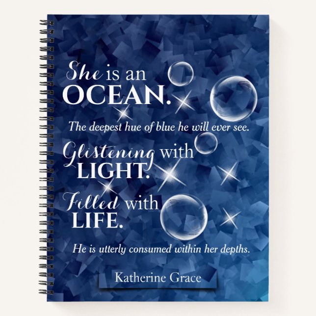 Sparkly Ocean Blue Romantic Poetry Notebook (Front)