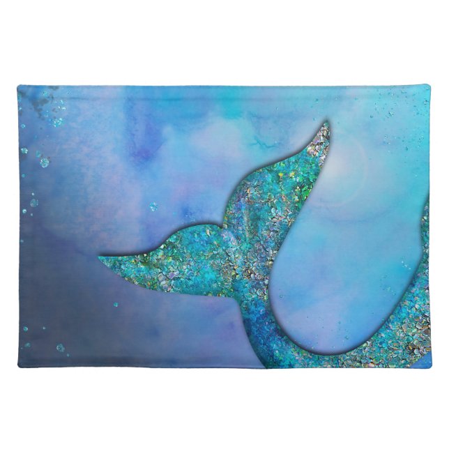 Sparkly Ocean Mermaid Fin Tail Birthday Party Cloth Placemat (Front)
