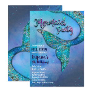 Sparkly Ocean Mermaid Fin Tail Birthday Party Invitation