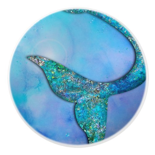 Sparkly Ocean Mermaid Fin Tail Enchanted Ceramic Knob