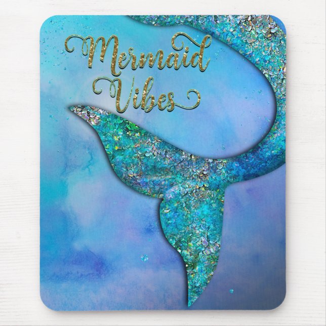 Sparkly Ocean Mermaid Fin Tail Enchanted Mouse Pad (Front)