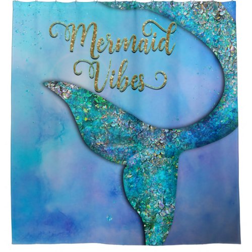 Sparkly Ocean Mermaid Fin Tail Enchanted Shower Curtain