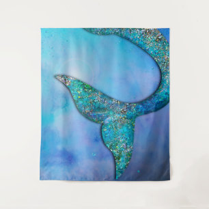 Sparkly Ocean Mermaid Fin Tail Magical Enchanted Tapestry