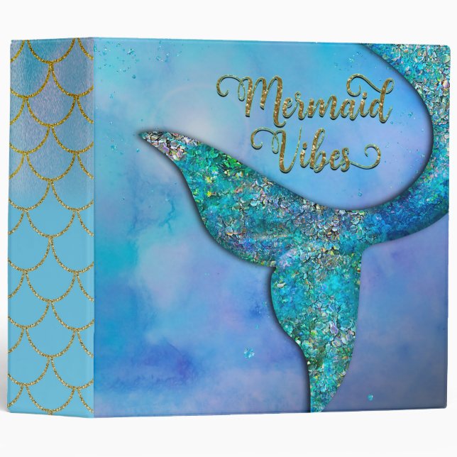 Sparkly Ocean Mermaid Vibes Fin Tail Enchanted 3 Ring Binder (Front/Spine)