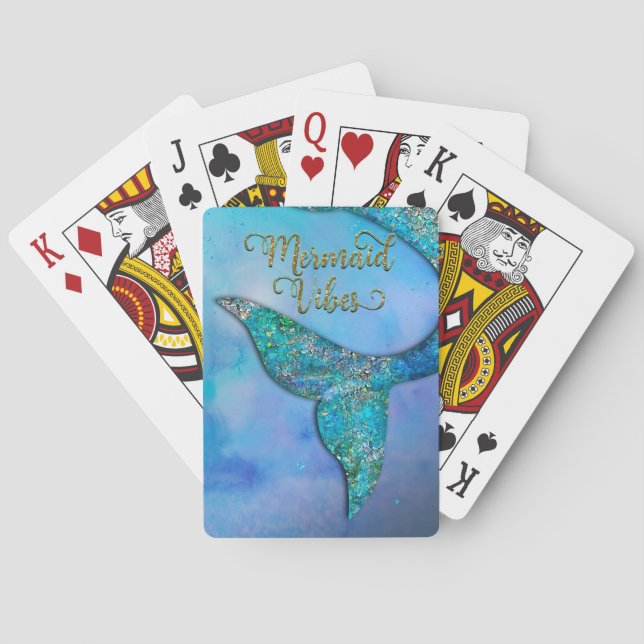 Sparkly Ocean Mermaid Vibes Fin Tail Enchanted Poker Cards (Back)