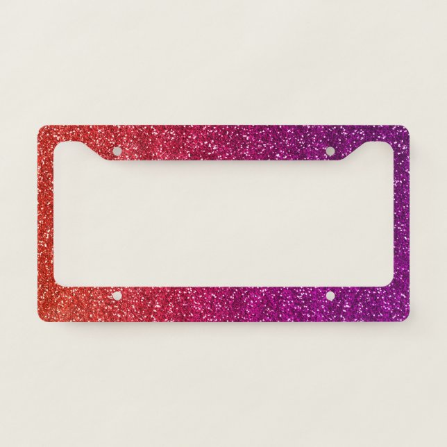 Sparkly Orange and Purple Gradient Glitter License Plate Frame (Front)