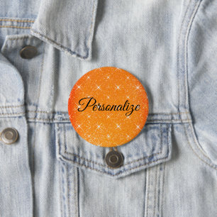 Sparkly orange glitter with star glimmers custom button