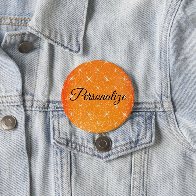 Sparkly orange glitter with star glimmers custom button (In Situ)