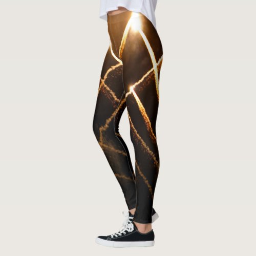 Sparkly orange gold light streaks fireworks photo leggings