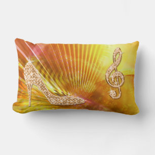 Sparkly Orange Music Note & Stiletto Heel Lumbar Pillow