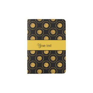 Sparkly Orange Polka Dots Black Passport Holder