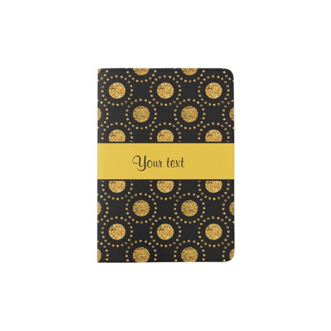 Sparkly Orange Polka Dots Black Passport Holder (Front)