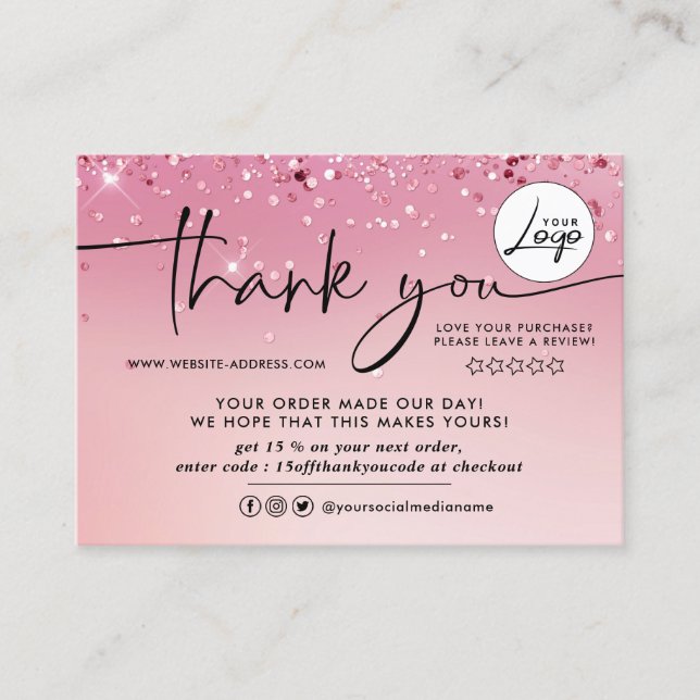 Sparkly Order Thank You Business Card (Front)