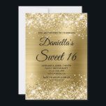 Sparkly Pale Gold Glitter and Foil Sweet 16 Invitation<br><div class="desc">Create your own stylish 16th birthday celebration invitation for your daughter. Decorative faux sparkly pale platinum gold glitter graphics form a top and bottom border. The background digital art features a shiny golden beige and soft light gold ombre style brushed metal foil. Customize the invite black text color or font...</div>