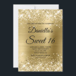 Sparkly Pale Gold Glitter and Foil Sweet 16 Invitation<br><div class="desc">Create your own stylish 16th birthday celebration invitation for your daughter. Decorative faux sparkly pale platinum gold glitter graphics form a top and bottom border. The background digital art features a shiny golden beige and soft light gold ombre style brushed metal foil. Customize the invite black text color or font...</div>