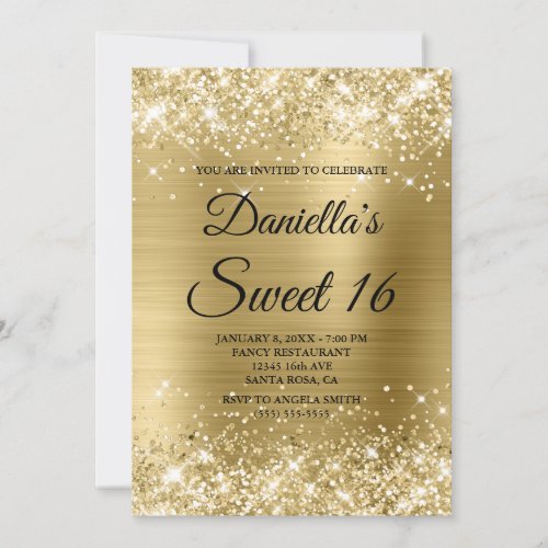 Sparkly Pale Gold Glitter and Foil Sweet 16 Invitation