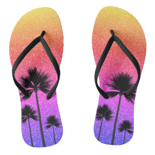 Sparkly Palm Trees Gradient Sunset Flip Flops