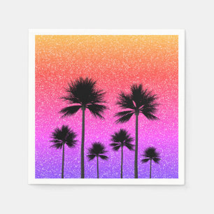 Sparkly Palm Trees Gradient Sunset Napkins