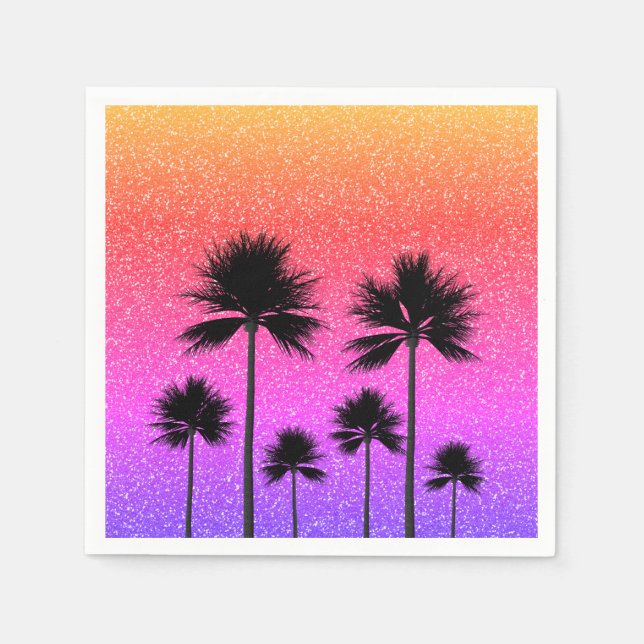 Sparkly Palm Trees Gradient Sunset Napkins (Front)