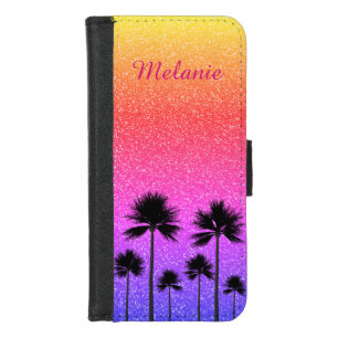 Sparkly Palm Trees Gradient Sunset Personalised iPhone 8/7 Wallet Case