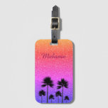 Sparkly Palm Trees Gradient Sunset Personalised Luggage Tag at Zazzle
