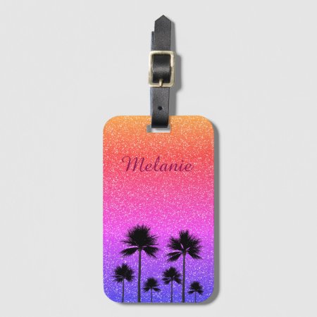Sparkly Palm Trees Gradient Sunset Personalised Luggage Tag