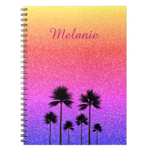 Sparkly Palm Trees Gradient Sunset Personalised Notebook