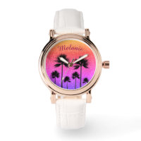 Sparkly Palm Trees Gradient Sunset Personalised Watch