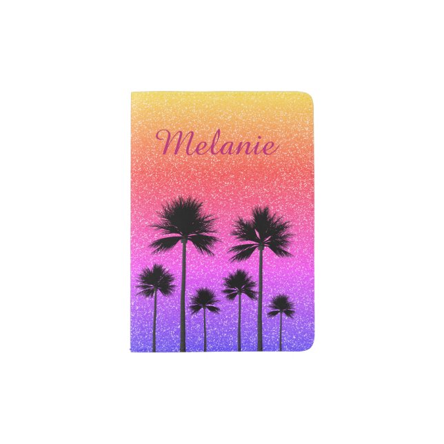 Sparkly Palm Trees Passport Holder (Front)