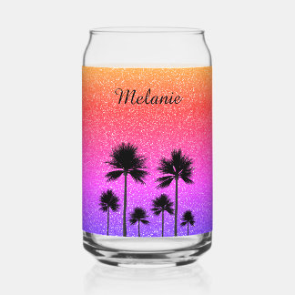 Sparkly Palm Trees Personalised Can Glass