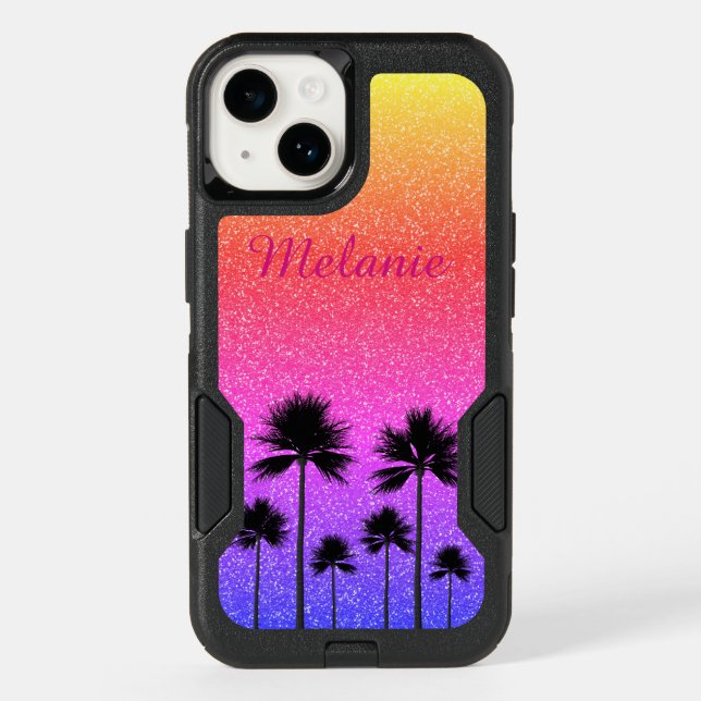 Sparkly Palm Trees Personalised Otterbox iPhone Case (Back)