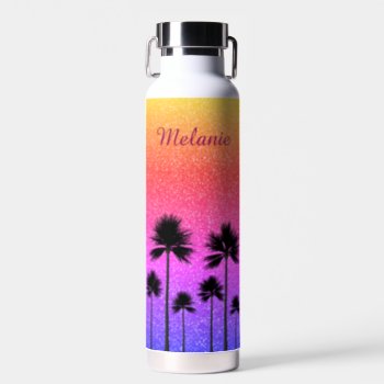 Sparkly Palm Trees Personalised Water Bottle by LouiseBDesigns at Zazzle