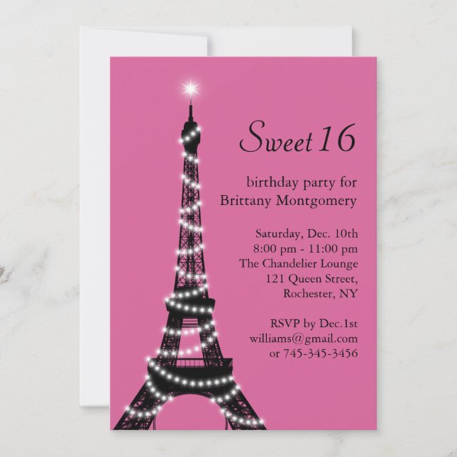 Sparkly Parisian Sweet Sixteen Invitation (Front)