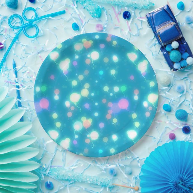 Sparkly Party Balloons Blue Paper Plates (Party)