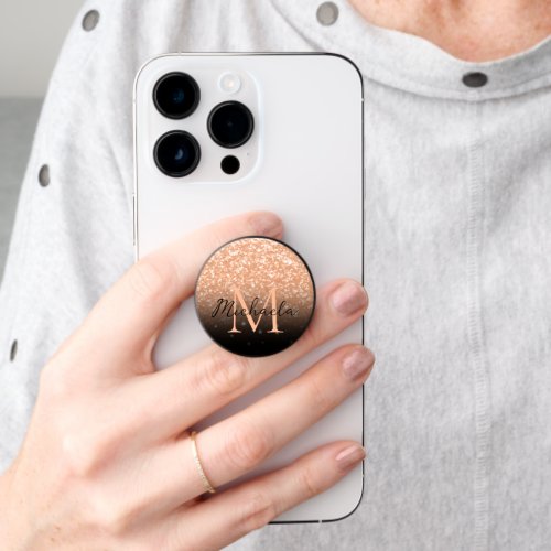 Sparkly peach faux sparkles color of year Monogram PopSocket