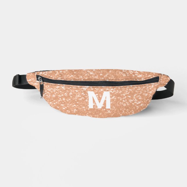 Sparkly peach faux sparkles Custom Monogram Fanny Pack (Front)