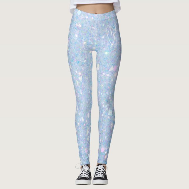 Sparkly Periwinkle Blue Glitter Womens Leggings (Front)