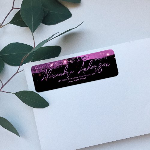 Sparkly Pink And Black Stylish Elegant Calligraphy Label