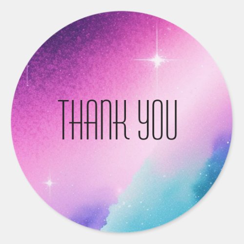 Sparkly Pink and Blue Glittery Clouds Thank You Classic Round Sticker
