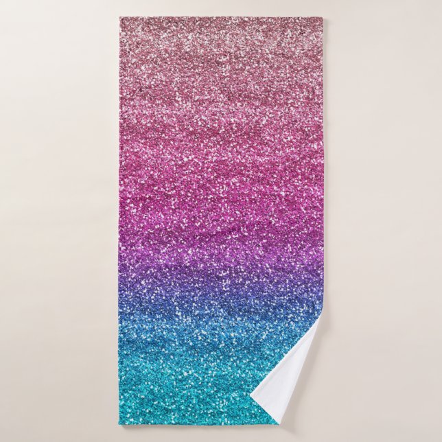 Sparkly Pink and Blue Gradient Glitter Bath Towel (Bath Towel)