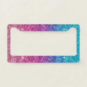 Sparkly Pink and Blue Gradient Glitter License Plate Frame