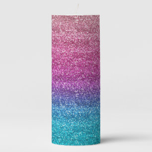 Sparkly Pink and Blue Gradient Glitter Pillar Candle