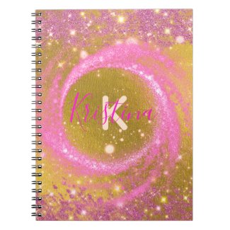 Sparkly Pink and Gold Glitter Foil Fancy Custom Notebook
