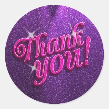 Sparkly Pink And Purple Thank You Stickers by youreinvited at Zazzle