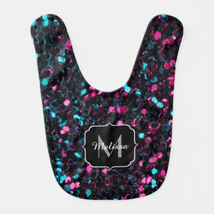 Sparkly pink blue mosaic glitter sparkle Monogram Bib