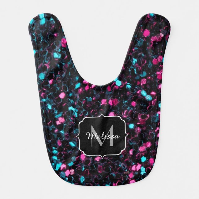  Sparkly pink blue mosaic glitter sparkle Monogram Bib (Front)